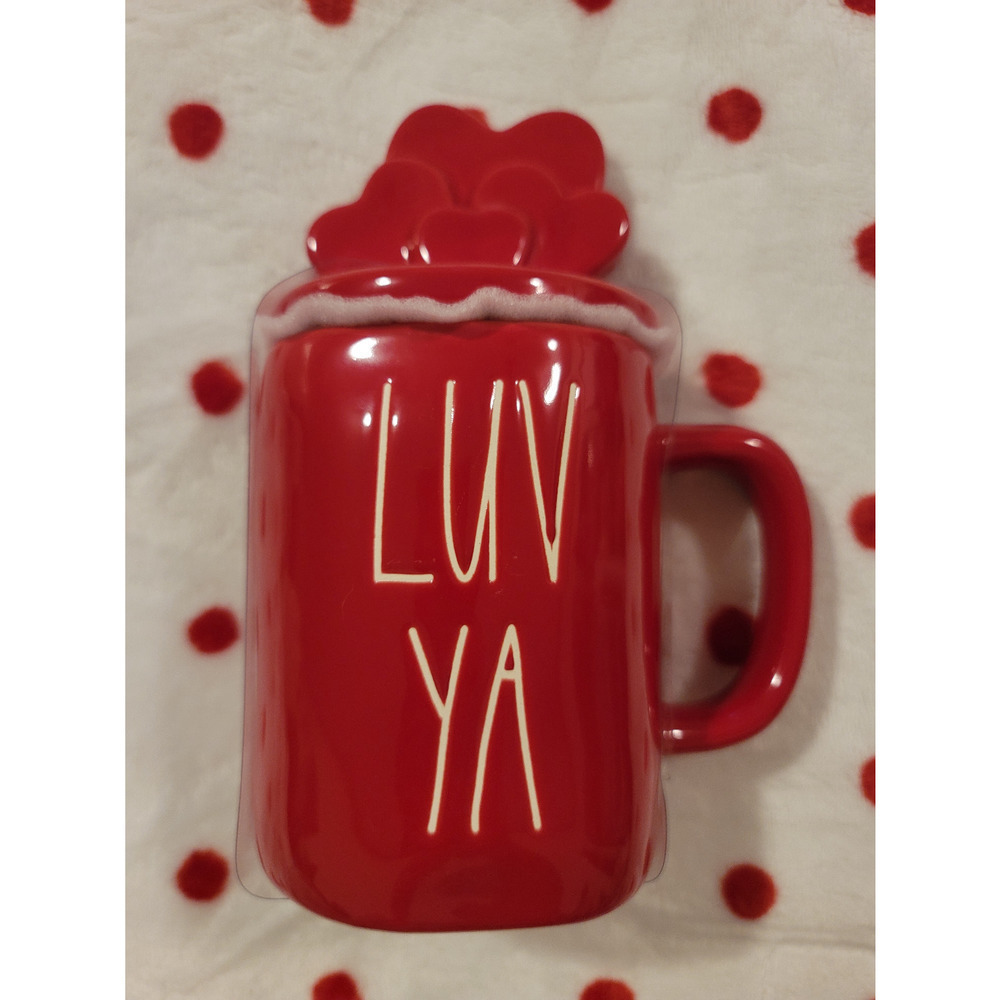 Rae Dunn LUV YA red Mug with Heart Topper